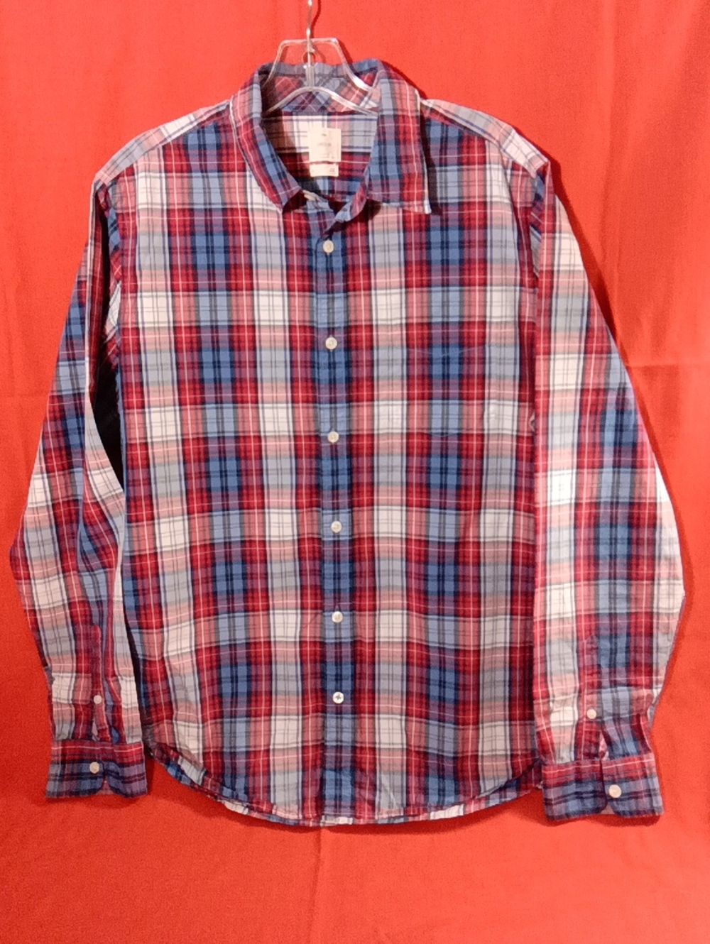 GAP Men's Plaid Button-Down Shirt - Red, Blue & White